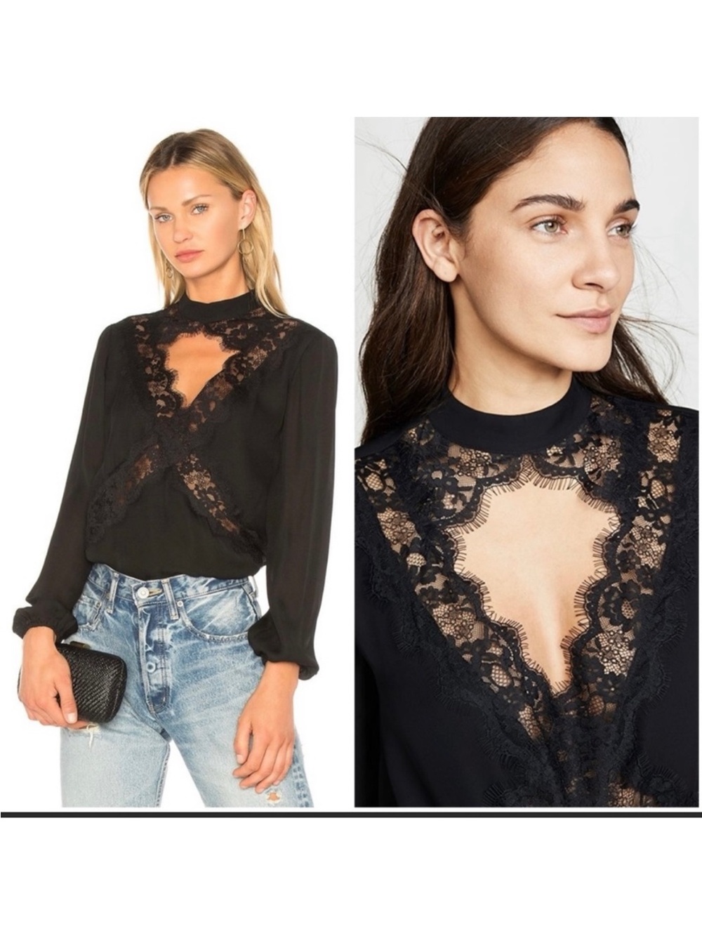 Cami NYC Black Lace Accent Long-Sleeve Women's Top